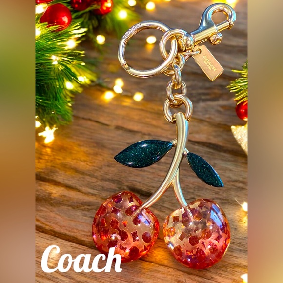 Coach Signature Double Cherry Bag Charm Key Ring NWOT - Picture 11 of 11